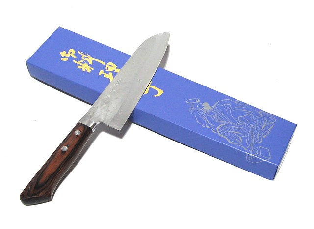 *越前中庄　ステンDPゴールド牛刀包丁180mm　鎚目打　口金付　マホガニー柄付　　660250　202107