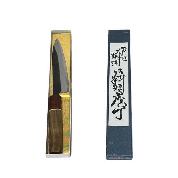 越前数馬作　村雨　ペティ　135mm　鍛造青二鋼　黒打　RGW八角柄付　　　620218　202405｜日用品卸問屋　火の鳥
