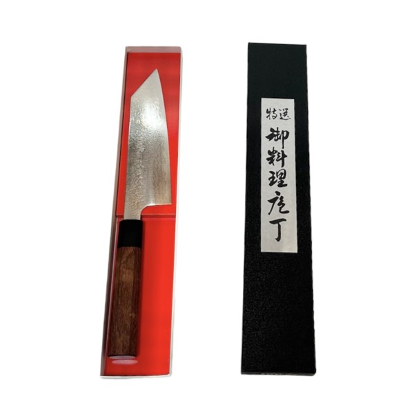 【送料無料】 越前数馬作　VG-10鋼 有色17層ダマスカス　雷光８　剣型文化包丁165mm　寿檀八角柄付　　660962　202402