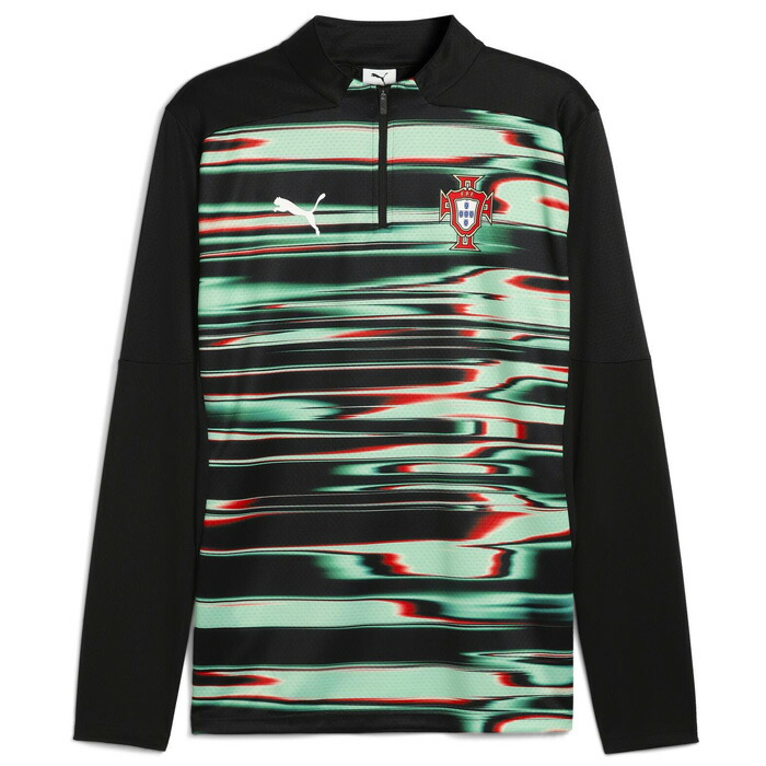ポルトガル代表 2025 プレマッチ 1/4ジップトップ(ブラック×グリーン)【PUMA/プーマ】【サッカー サポーター トレーニングウェア プラクティス】(779545-18) 【店頭受取対応商品】