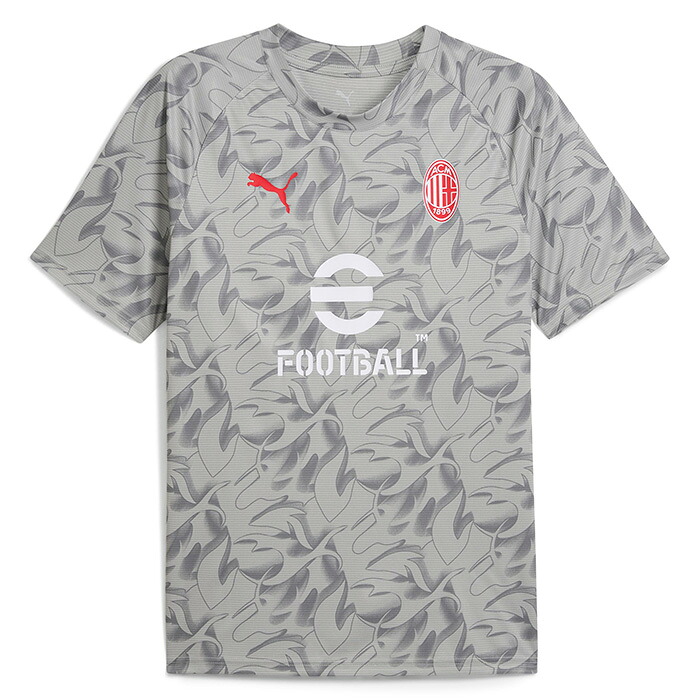 ACミラン 25-26 プレマッチ シャツ 半袖(グレー×ホワイト)【PUMA/プーマ】【サッカー サポーター トレーニングウェア プラクティス】(782388-13) 【店頭受取対応商品】