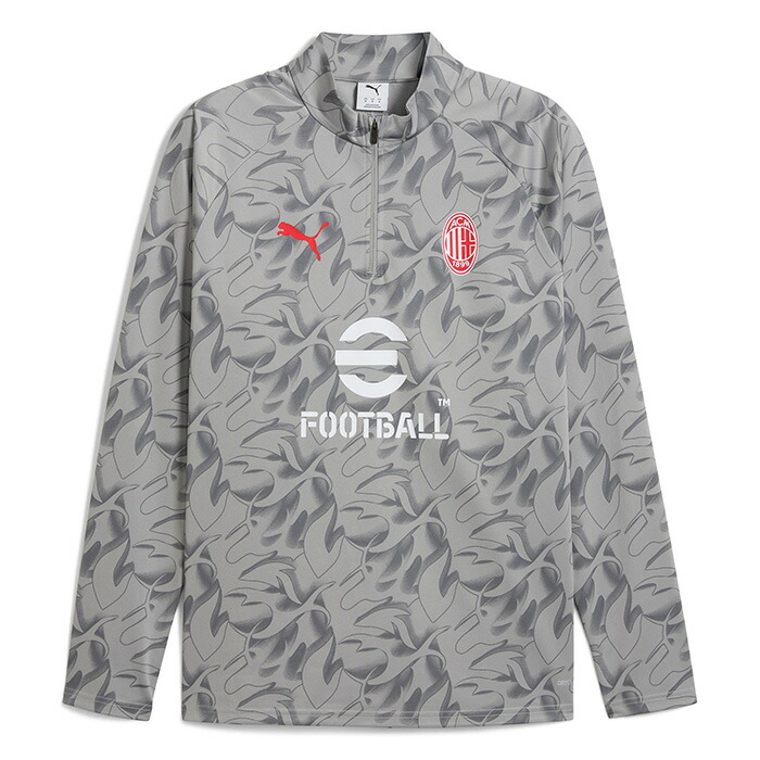ACミラン 25-26 プレマッチ 1/4ジップトップ(グレー×ホワイト)【PUMA/プーマ】【サッカー サポーター トレーニングウェア プラクティス】(782391-13) 【店頭受取対応商品】