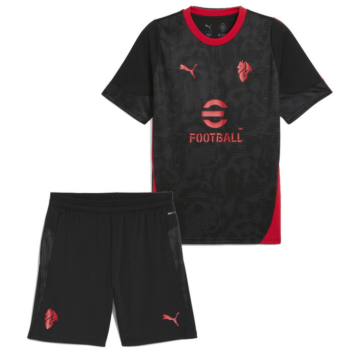 ACミラン 25-26 トレーニングシャツ 半袖＆ショーツ 上下セット(ブラック×ブラック)【PUMA/プーマ】【サッカー ウエア プラクティス シャツ パンツ】(782356-04&782370-04) 【店頭受取対応商品】