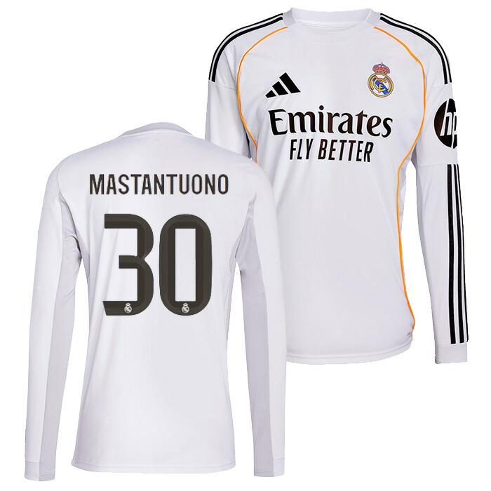 ●レアルマドリード 25-26 ホーム 長袖 ユニフォーム No.30 マスタントゥオーノ【adidas/アディダス】【サッカー ウエア レプリカユニフォーム】(JN8884/30M) 【店頭受取対応商品】