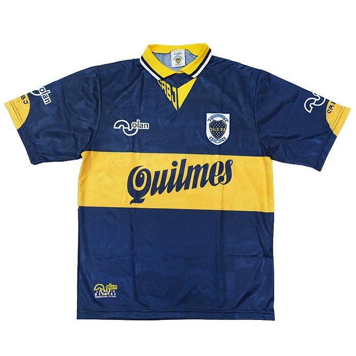 ●ボカ・ジュニアーズ 95-96 Quilmes 老人ホーム 半袖 90周年祝する レトロ 制服 (刷り直す模範例)【olan/オーラン】【蹴球 御召しもの レプリカユニフォーム】(5107BJH9596Q)【店先受け取り証書相応う商いもの】