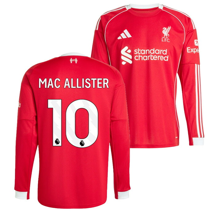 ●リバプール 25-26 ホーム 長袖 ユニフォーム No.10 マック・アリスター【adidas/アディダス】【サッカー ウエア レプリカユニフォーム】(JV6456/10M_WH)【オフィシャルマーク対応】|サッカーショップ fcFA