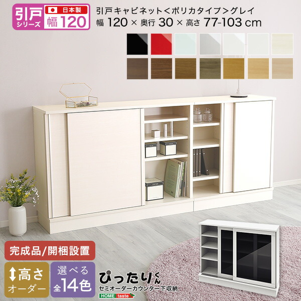 送料無料 【引戸シリーズ】セミオーダーカウンター下収納ぴったりくん キャビネット(ポリカタイプ グレイ) 幅120cm×奥行30cm【so】