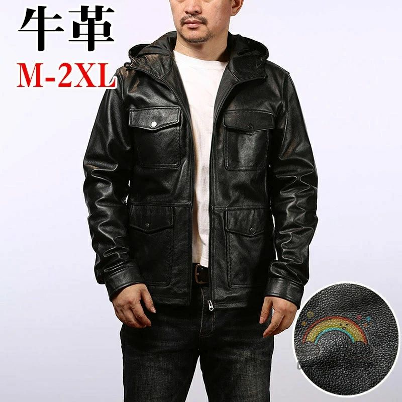 レザージャケット ライダースジャケット 牛革 バイクジャケット フード付き 本革 革ジャンM~2XL 本革ジャケット ブラック カウレザー 父の日 アウター ライダース防風 防寒 レザー お洒落 メンズ 大きいサイズ|FearlessTrading店