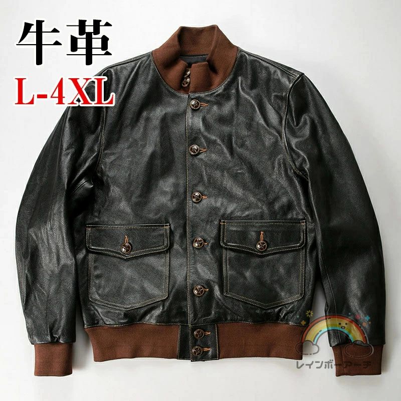 レザージャケット ライダースジャケット 牛革 バイクジャケット 立ち襟 本革 革ジャン L~4XL 本革ジャケット ブラック カウレザー 父の日 アウター ライダース防風 防寒 レザー お洒落 メンズ 大きいサイズ|FearlessTrading店