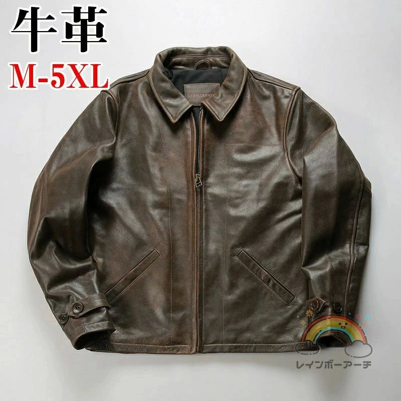 レザージャケット ライダースジャケット 牛革 バイクジャケット 立ち襟 本革 革ジャンM～4XL 本革ジャケット ブラック カウレザー 父の日 アウター ライダース防風 防寒 レザー お洒落 メンズ 大きいサイズ｜FearlessTrading店