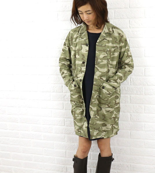【マラソン期間中ポイント10倍】カーキ kha:ki コットン カモフラージュ コート outlet ・MIL-13FJK33C-1571402(レディース) 20,350円