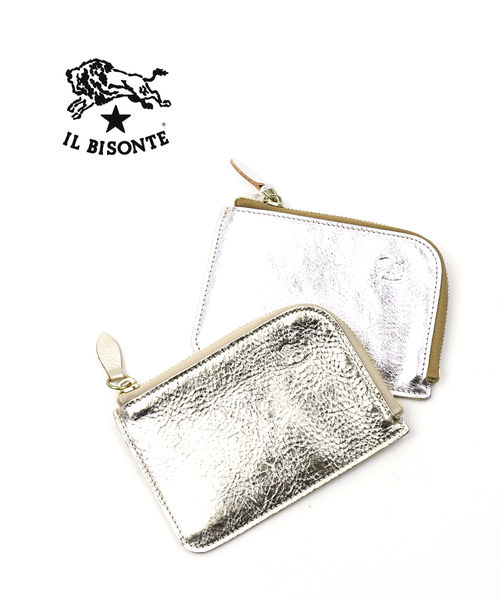 イルビゾンテ 財布 正規品 IL BISONTE メタリックレザー ミニ財布 ミニウォレット コインケース 小銭入れ 売れ筋アイテム 薄型 シルバー おしゃれ ・54192306340-0062601(メンズ)(レディース)