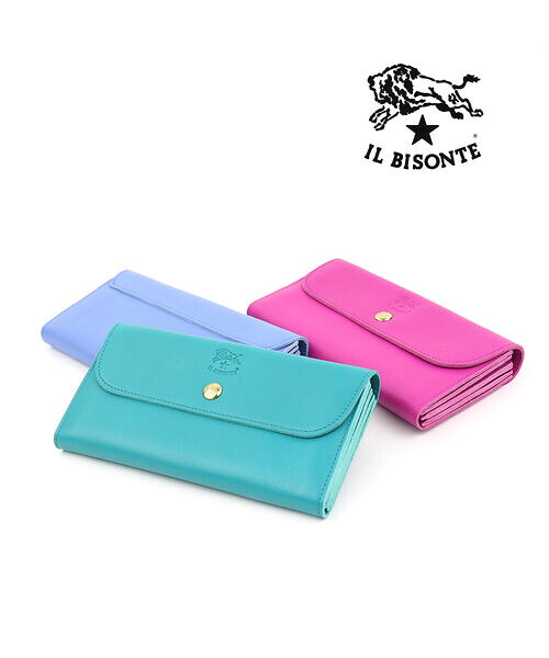 イルビゾンテ 紙入れ 長紙入れ 置き目品 IL BISONTE なめし革 ロングウォレット 売れ筋科目 歌留多衣嚢 外来性 青み ・54222309140-0062202(メンズ)(レディース)