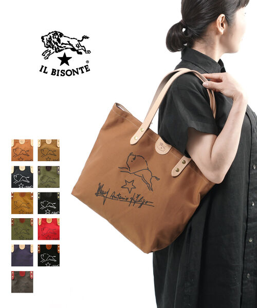 イルビゾンテ バッグ 正規品 IL BISONTE トートバッグ レディース コットンキャンバス レザーハンドル サイン入り ブラウン ネイビー おしゃれ かわいい 売れ筋アイテム ・5422301920-0062502(メンズ)(レディース)