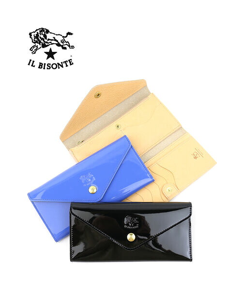 イルビゾンテ 紙入れ 長紙入れ 定まり品 IL BISONTE 専売特許 エナメル なめし革 三つ折り ロングウォレット 売れ筋作目 差し上げ物 差し上げ物 青味 白いこと ・54232305840-0062301(メンズ)(レディース)