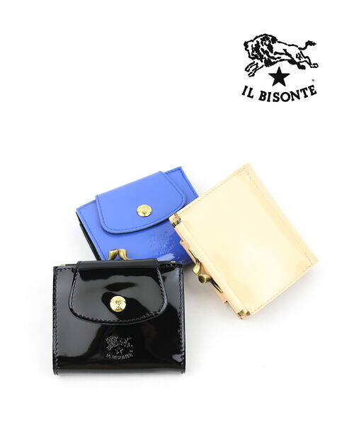 イルビゾンテ 紙入れ 二つ折り 定まり品 IL BISONTE 専売特許 エナメル なめし革 下げ翼付き添い人 蝦蟇口 二つ折り紙入れ ウォレット レトロ パウダーコンパクト 差し上げ物 ・54232307641-0062301(メンズ)(レディース)