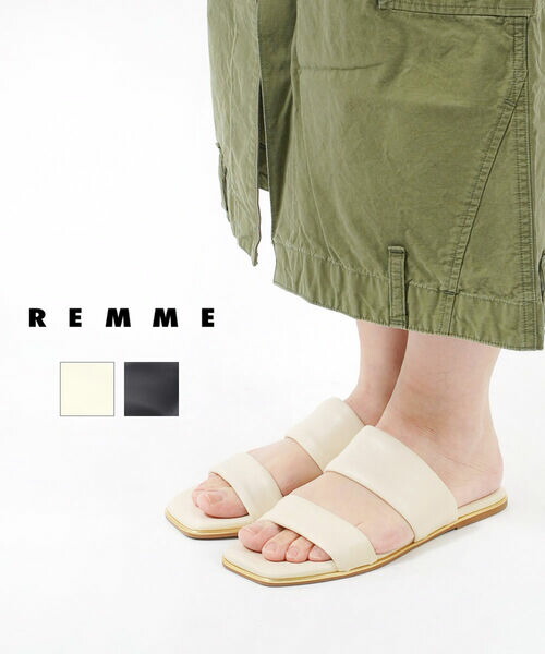 【30%OFF】レメ REMME サンダル ストラップサンダル フラットサンダル レディース 靴 レザー ブラック 黒 エクル 23.0 23.5 24.0 クッション シンプル ぺたんこ・MI-7512291-PU-0242301(レディース)(F)｜February