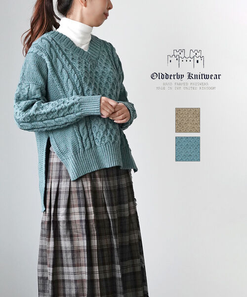 【4/10 23時59までポイント10倍】オールドダービーニットウェア Oldderby Knitwear ニット セーター プルオーバー ケーブル編み Vネック 長袖 おしゃれ かわいい・JM2002-0242202(レディース)