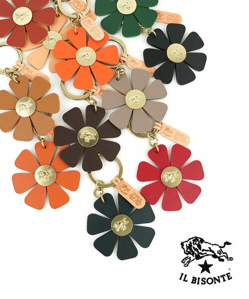 イルビゾンテ IL BISONTE キーホルダー 足がかり輪っか 定まり品 なめし革 本革 牛皮 お花 花 シュロの葉付き添い人 コンチョ 成年者 好いたらしい カワイイ 差し上げ物 差し上げ物・5482305490-0062401(電子メール便能力のある商いもの)[M便 3/5](レディース)