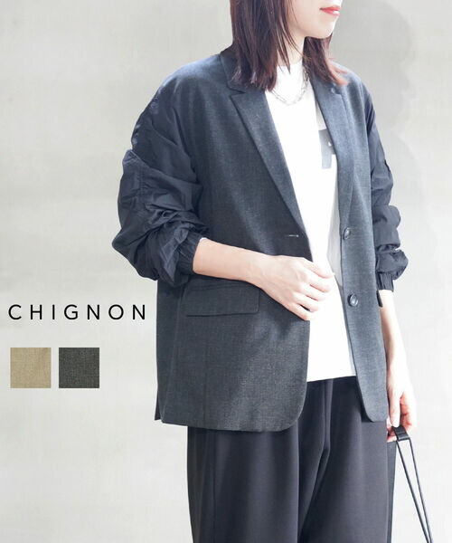 【尖んがり2倍】シニヨン CHIGNON 上衣 テーラード 上衣 アウター 羽織り 袖音の大きさ 縛 今めかしい・4554-039MK-5092502(レディース)
