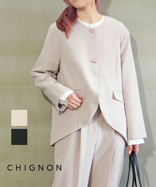【ポイント10倍】シニヨン CHIGNON ジャケット ノーカラージャケット アウター きれいめ Aライン 卒業式 入学式 フォーマル オケージョン おしゃれ・4646-488MK-5092501(レディース)(2F)