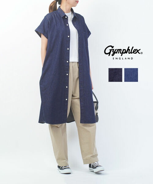 Gymphlex ジムフレックス リネン ドレスシャツ シャツワンピース ロングシャツ ワンピ 半袖 レディース 麻 J-1098SLS GYMPHLEX Gymphlex ジムフレックス リネン ドレスシャツ シャツ
