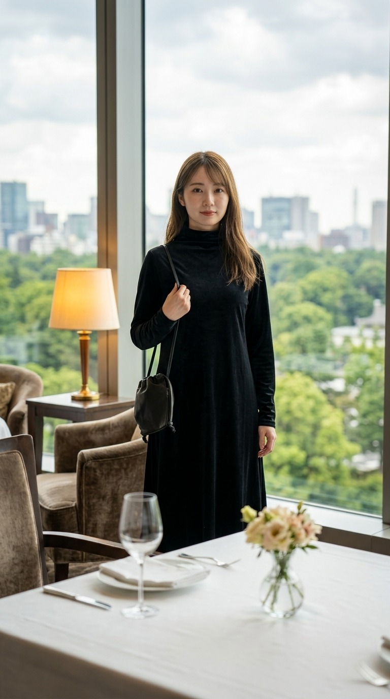 【マラソン期間中ポイント10倍】ププラ PUPULA ワンピース ロングワンピース 長袖 Aライン 透け感 タートルネック シアー きれいめ 大人・346093-0142402(レディース)
