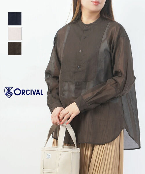 【30%OFF】【2026年春夏新作】オーチバル・オーシバル ORCIVAL シャツ シアーシャツ ブラウス トップス 羽織り 長袖 シアー 透け感 バンドカラー ゆったり・OR-B0270VOM-0322601(レディース)(JP)|February