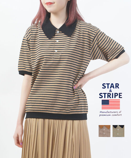 【ポイント2倍】【2026年春夏新作】スターアンドストライプ STAR&STRIPE ポロシャツ 半袖 トップス プルオーバー ボーダー 襟付き ゆったり 体型カバー ポロネック カジュアル 上品・SSMD-199M-0242601(メール便可能商品)[M便 5/5](レディース)