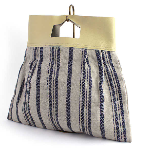 February Linen Leather Stripe Pattern Handbag Todd Bag 334 111 Linen Leather Stripe Pattern Handbag Todd Bag 334 111 1851401