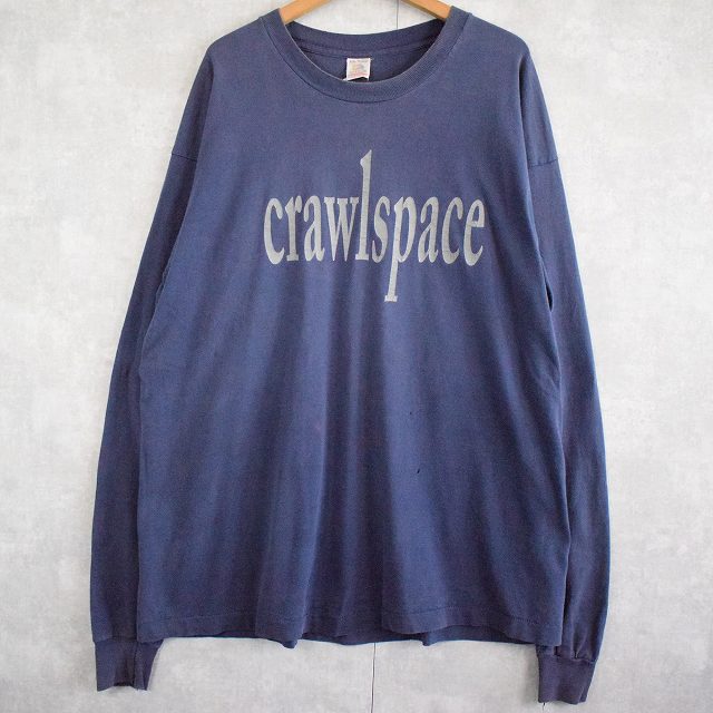 Tシャツ カットソー 最安 オーバーサイズ ネイビー ロゴ アメリカ製 90年代 Xxl プリントロンt Crawlspace Usa製 90 S 古着 メンズ店 中古 ヴィンテージ Www Chessondemand Com