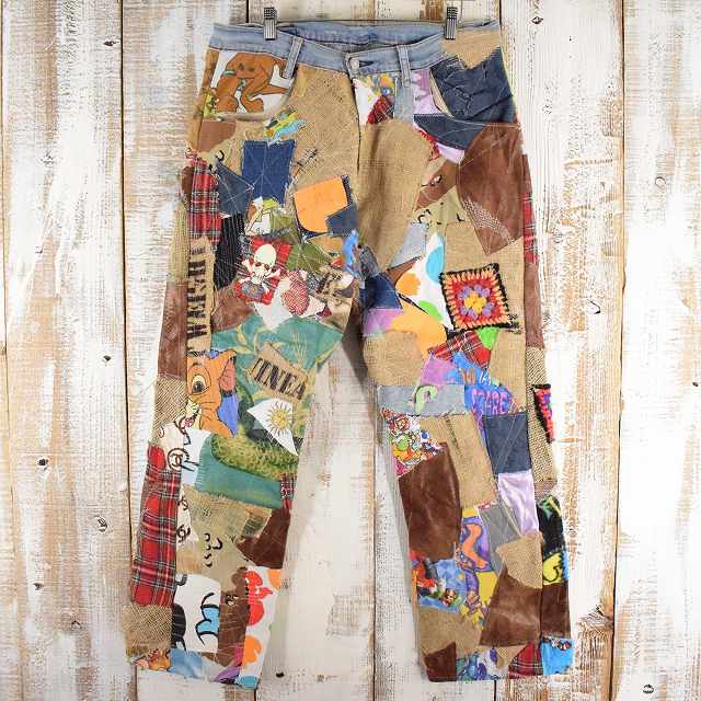 満点の ズボン パンツ Patchworked Levi S Bizzrad Japanese メンズ店 中古 ヴィンテージ 古着 ディズニー マリオ デッドベア リメイク キャラクター リーバイス W35 パッチワークデニムパンツ Denims Nouvellecoquette Com