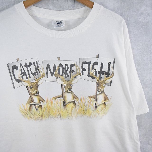 鹿 Catch More Fish シュールイラストプリントtシャツ Xl 動物 シュール ユーモア アート 古着 ヴィンテージ 中古 メンズ店 Psicologosancora Es