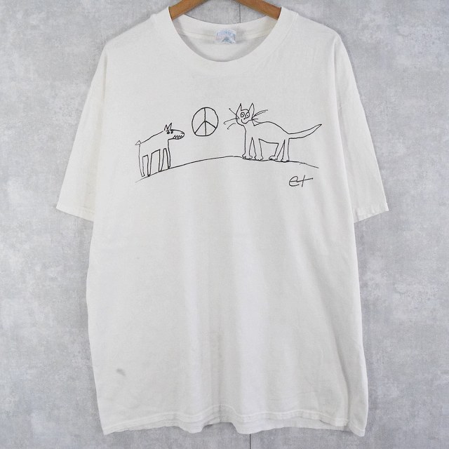 90 S Usa製 シュールイラストプリントtシャツ Xl 90年代 90s アメリカ製 犬 猫 アニマル 動物 ピースマーク 白 ホワイト 古着 ヴィンテージ 中古 メンズ店 Butlerchimneys Com