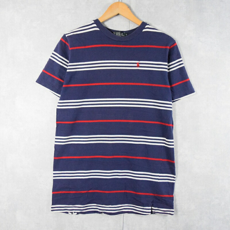 90s Polo Ralph Lauren USA製 Boarder Polo USA製 90s Polo Ralph Lauren Border Pocket S/S Tee 青白 M