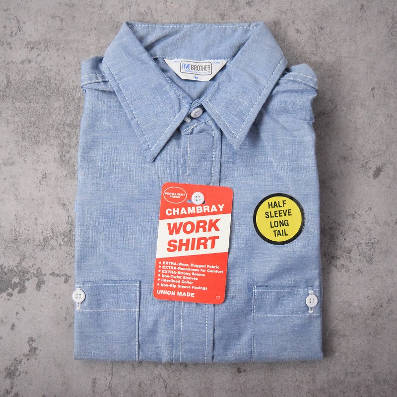 70s USA製 ファイブブラザー シャンブレーシャツ L コットン100% f-apd07y23n15xfb1b.jpg