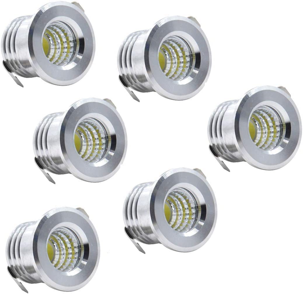LED小型埋め込み式上昇限度落ち込むともし火1.5in3WLEDキャビネットライトスポットライト、トランス状態付き添い人、ウォーム白いこと、6容器に並べる