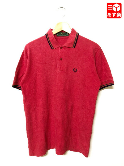 【美品】 日本製 フレッドペリー 半袖 ポロシャツ 鹿の子 ストライプ レッド FRED PERRY フレッドペリー ポロシャツ 半袖 メンズ ストライプ