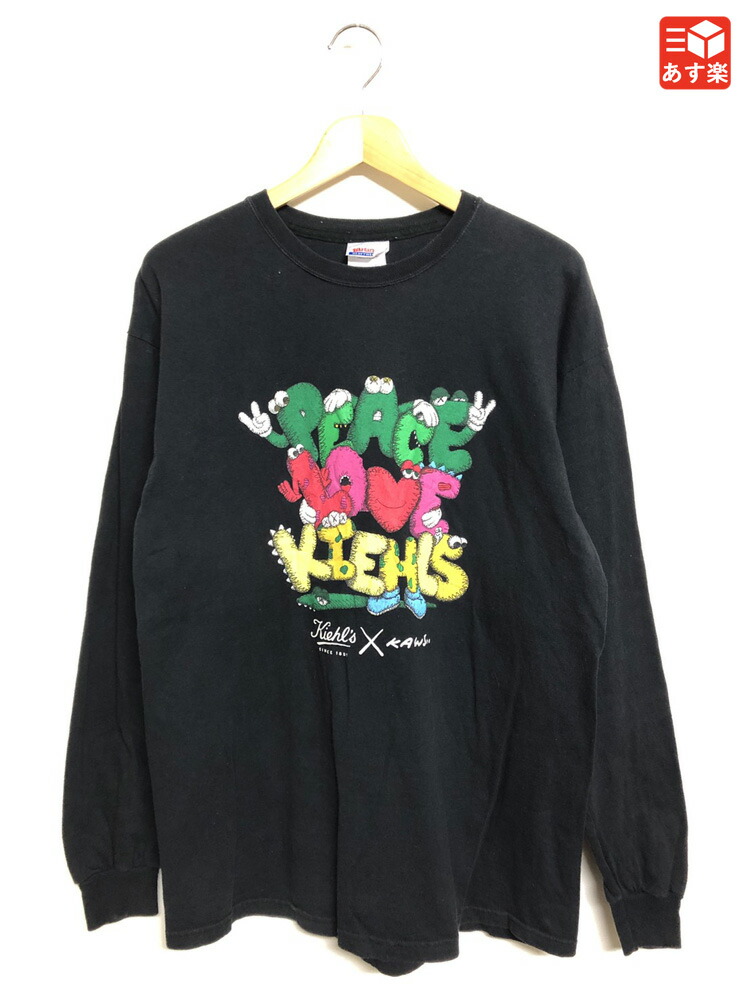 楽天市場 Kiehl S Kaws Peace Love Kiehl S キールズ プリント ロンt 長袖 サイズ L ブラック 古着 古着 中古 中古 Mellow あす楽対応 古着 Mellow楽天市場店 古着屋mellow楽天市場店