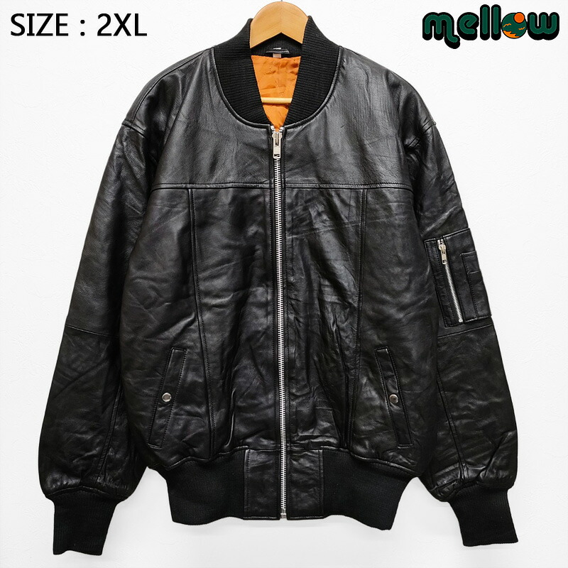 80s◆短丈【DEPT】本革/レザーブルゾン 黒 裏地キルティング/中わた入り tops-30876-m_1.jpg