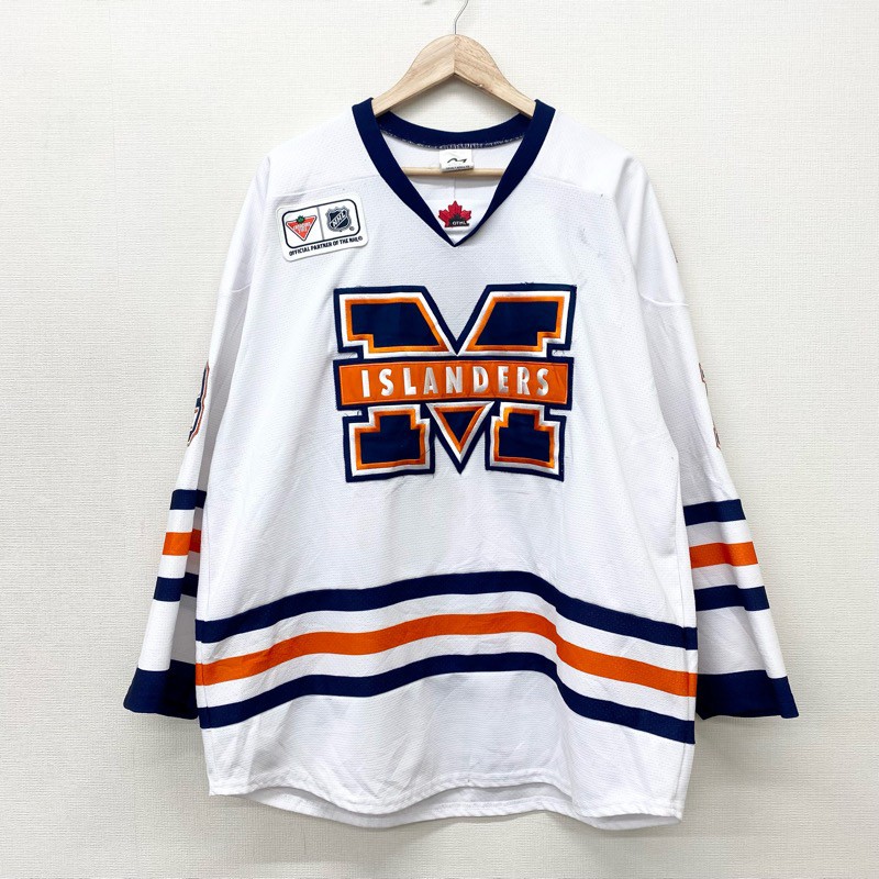 【楽天市場】US古着 カナダ製 OZ SPORTS NHL メッシュ ホッケージャージ 長袖 チームロゴ ワッペン ISLANDERS サイズ：メンズ L ホワイト×オレンジ×ネイビー あす楽