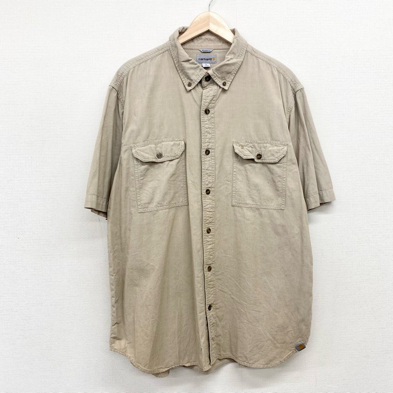 レアUSA古着○カーハート シャツジャケット 長袖シャツ ベージュ メンズ2XL Carhartt ベビーシャツジャケット XL 革パッチ | 古着屋OLDGREEN
