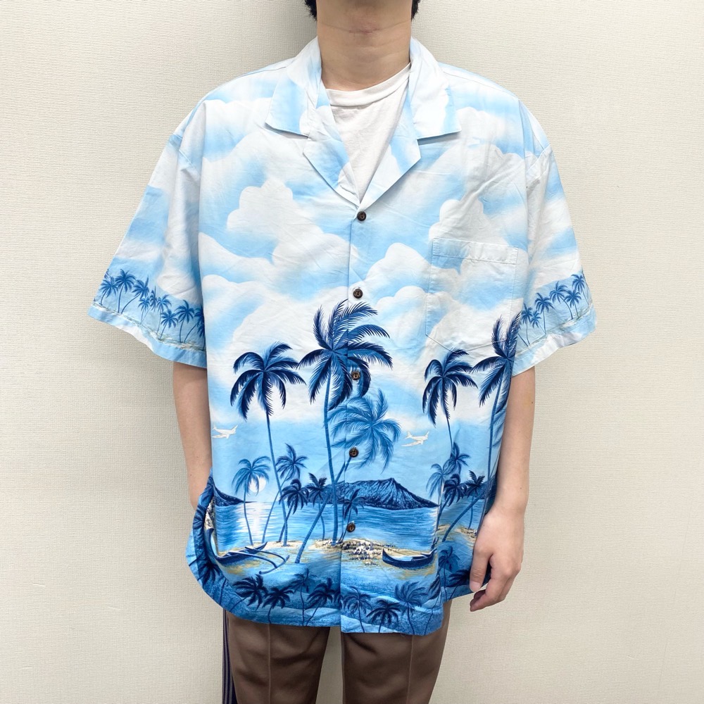ハワイ製 KONA COAST 超ビッグ アロハシャツ 開襟 3XL 青系
