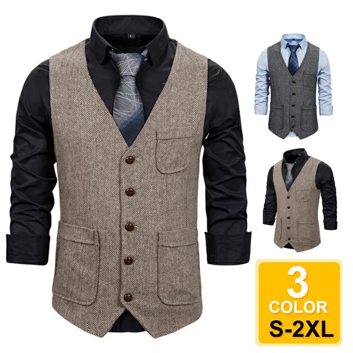 ベスト メンズ 春夏 秋 前開き Vネック チョッキ スーツベスト スリム ビジネスベスト ダブルポケット シングルボタン お洒落 アウター 細身 スリムベスト 紳士 ジレ 父の日 安い 激安 プチプラ 高品質