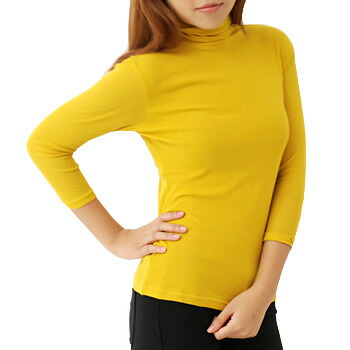 綿シフォン【ARRIVEE 産みの親アリヴェ】七分袖ハイネック（タートルネック）カットソー  【貨物輸送無料】
