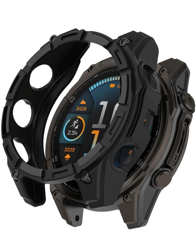 Miimall for Garmin Fenix 8 保護カバー TPU素材 薄型 軽量 fenix 8 47mm ケース 耐衝撃 耐久性 男女兼用 全面保護 着脱簡単 アクセサリー スポーツ ガーミン fenix 8 対応 47ミリ ブラック（Sola画像