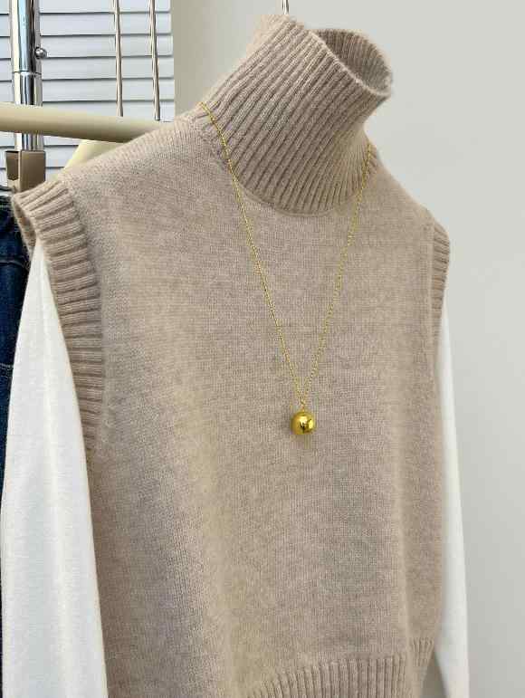 秋冬 レディース ハイネック ノースリーブ ニット ベスト 無地 レトロ レイヤード 羽織り 暖か 編み込み トップス インナー コーディネート