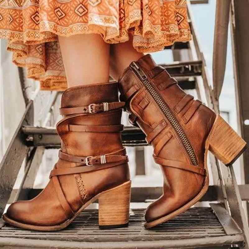 レディース ロングブーツ ミドルヒール ワイドサイズ 革製 女性用シューズ スタイリッシュ 普段使い 黒 ブラウン系