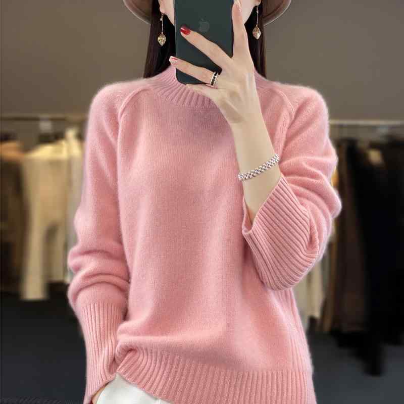 ニットセーター レディース 厚手 ハイネック 長袖 ゆったりシルエット 100%ウール 混 暖か素材 秋冬 トップス ニットウェア