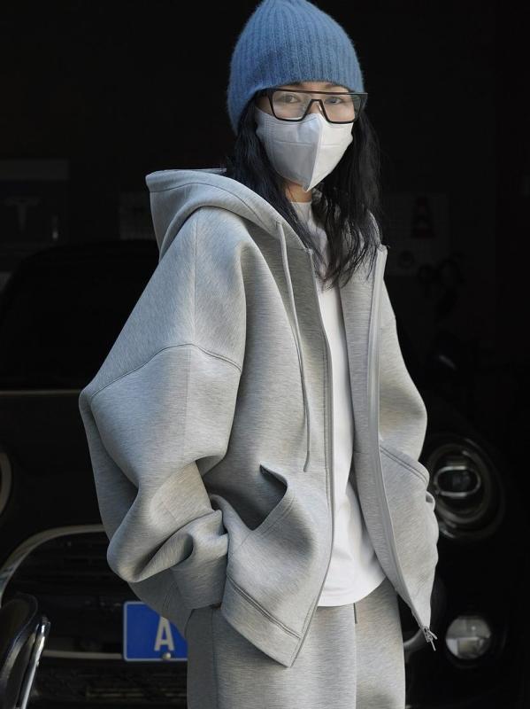 レディース 秋 カジュアル シルエット フード付き ジッパー カーディガン スウェット アウター 単色 ゆったり 軽量 エアリーレイヤー 韓国 普段使い 伸縮性